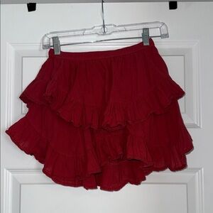 Burgundy Ruffle Mini Skirt